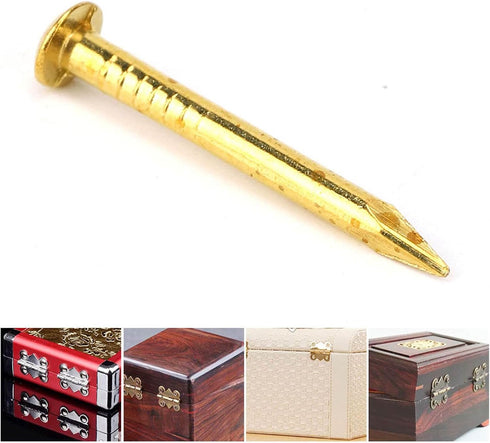 HEEPDD 100Pcs Brass Escutcheon Tacks - Round Head Hardware Nail Assortment Kit for Furniture