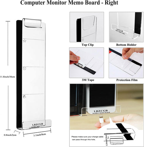 LRZCGB Acrylic Monitor Sticky Note Holder, Transparent Message Board Reminder for Computer Screen (Right)