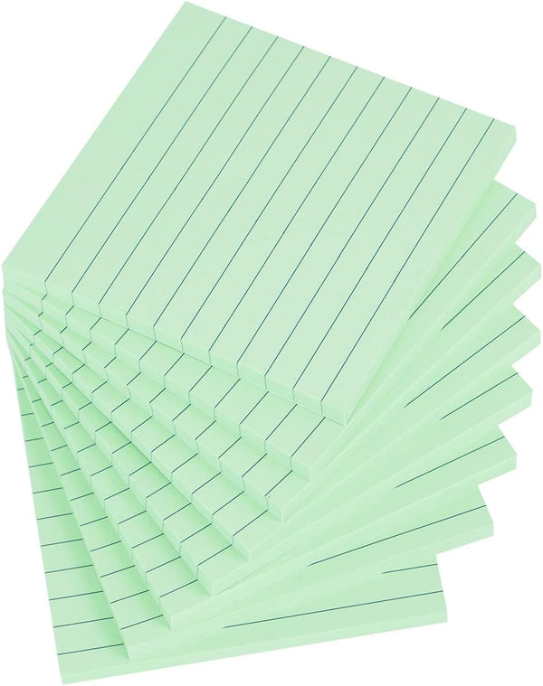 Vanpad Lined Sticky Notes, 4x4 Inches Light Green Ruled Self-Stick Pads, Easy to Post for Home, Office, Notebook, 8