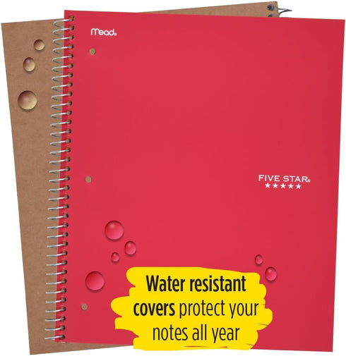 Five Star Spiral Notebooks, 1 Subject, 100 Sheets, Wide Ruled Paper, 3 Pack, Red, Black, Blue