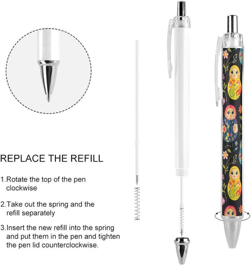 Generic 2 Russian Nesting Dolls Flowers Funny Retractable Ballpoint Pen Black Ink Smooth Writing Pens Personalized