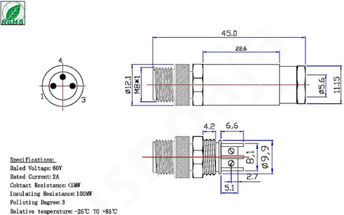 2 Pcs M8 Plug Waterproof 3 Pin Connector, Field Assembly Wireable Straight Male Plug IP67 Industrial Sensor