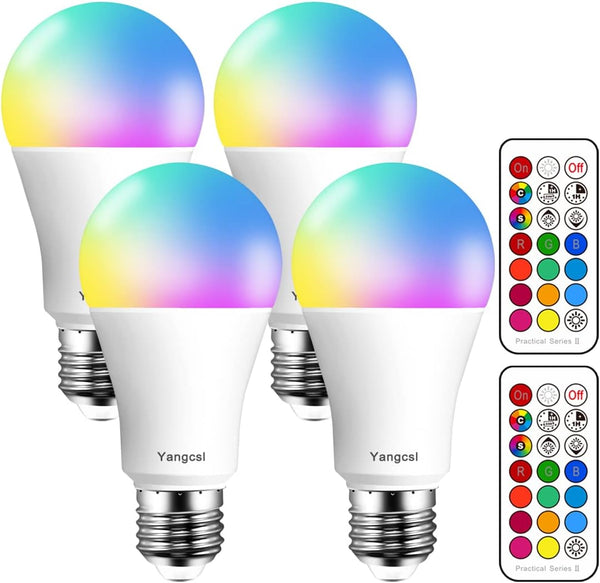 LED Light Bulbs, 70W Equivalent, RGB Color Changing, A19 E26 Screw Base, Pack of 4