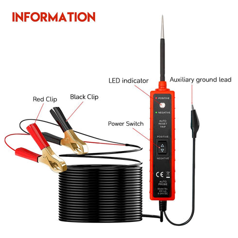 Svzadipe 16Ft 6-24V Automotive Power Circuit Tester with Test Lead DC LED Light Tester Fuse Tester Electric Light Test