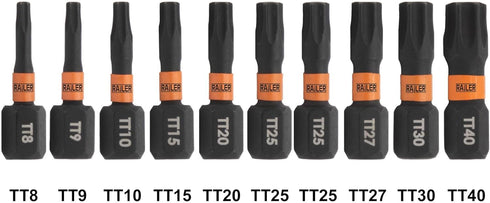 Railer Tamper Proof Torx Bit Set, Premium S2 Steel 1 Inch Impact Driver, 10pc 6 Star Bit Set with Tool Storage Bit