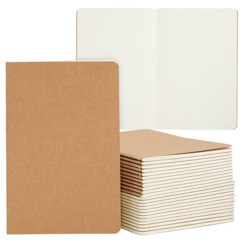 Paper Junkie 24 Pack Blank Journals for Kids, Bulk Sketchbooks for Students, A5 Kraft Paper Notebooks