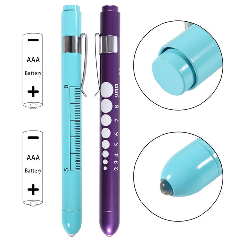 Aokin Pen Light with Pupil Gauge, Reusable LED Penlight Medical for Doctor Nurse Diagnostic etc, White Light, Sky Blue