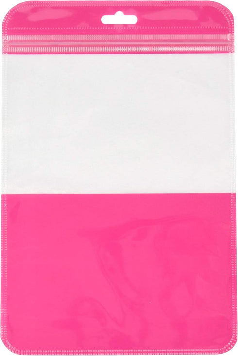 (100, 6.30 inch 9.45 inch) Clear Window Half Pink Plastic Resealable Bags with Butterfly Hang Hole for Jewelry