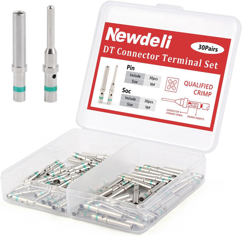 Newdeli 30 Pairs Deutsch DT Connectors Size 16, Male Pins and Female Sockets for 14-20 AWG Wire Gauge