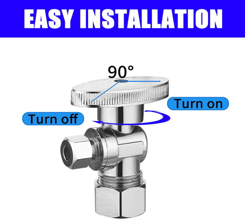 4 Pack Angle Stop Valve 1/2" Nominal Comp x 3/8" OD Comp, Chrome Plated Brass