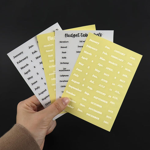 MEI YI TIAN 4 Sheets Black White Budget Monthly Tab Stickers for A6 Budgeting Binder Pockets
