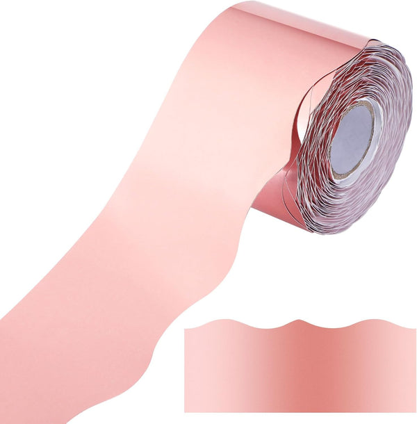 Ecally 65.6 ft Scalloped Bulletin Board Borders - Decorative Trim for School Classroom & Home Decor (Light Pink)