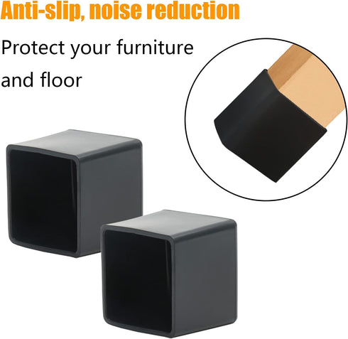 suiwotin 12PCS 1 Inch 1 Inch Square Rubber Furniture Leg Caps x Square Chair Leg Caps Covers Black Furniture Foot Table