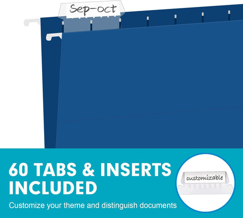 RAZCC 60 Pack Hanging File Folders, Legal Size Reinforced for Bulky Files with Adjustable Tabs