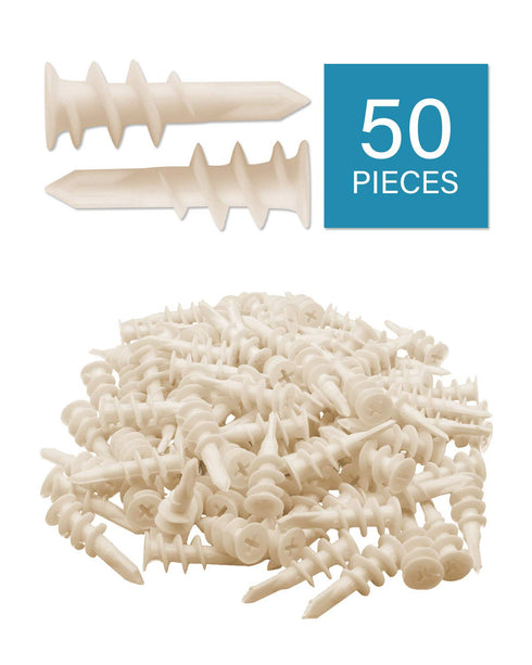 100pcs Plastic Self Drilling Drywall Anchors with Screws Assortment Kit, 50pcs Screws/50pcs Anchors Included