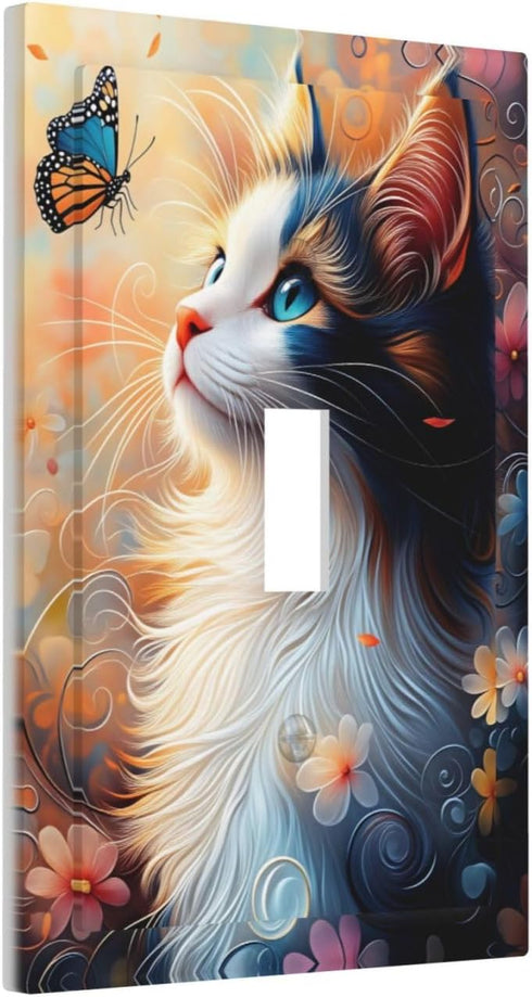 HTSAHKV 3 5 Inch Cat Butterfly Wall Plate Light Switch Cover Single Gang Outlet Faceplate Print Plate Cover X