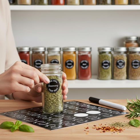 672 1.2" Set Preprinted Spice Labels Book with AZ Index, Minimalist Black Round Stickers for Kitchen Jars, Waterproof
