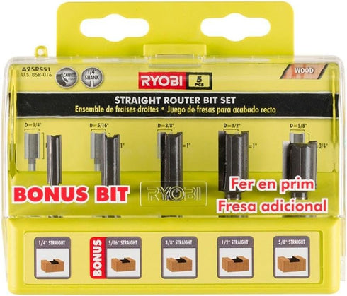 RYOBI Straight Router BIT Set 5-Piece