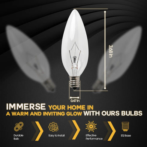 12 Pack 40W 120V E12 B10 Bulbs, Bulbs Dimmable, 2700K Seentech Base CTC Incandescent Light Transparent Candle Light