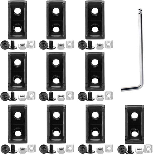 10 Sets Corner Bracket Connectors for 2020 Series 6mm Slot Aluminum Extrusion Profile Accessories (Black)
