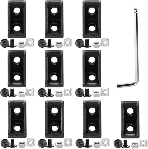 10 Sets Corner Bracket Connectors for 2020 Series 6mm Slot Aluminum Extrusion Profile Accessories (Black)