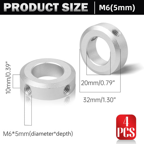 4pcs Clamp-on Shaft Collar Aluminum Alloy Bore Shaft Collars 20mm Bore Size 32mm OD for CNC Machine Tools