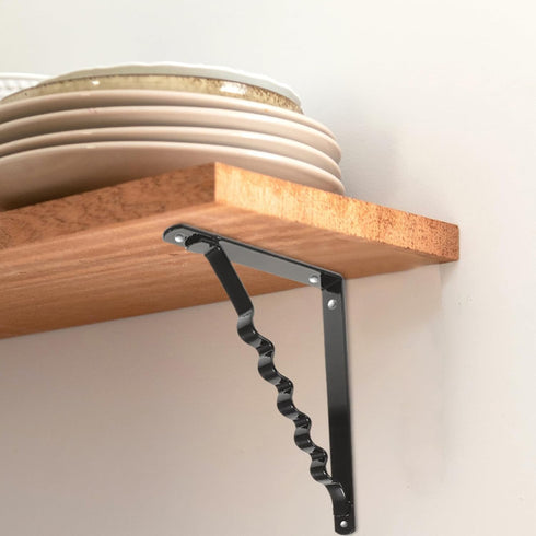 LIFKOME 2pcs Wall Mounted Iron Shelf Brackets Black Triangular Floating Shelf Supports Heavy Duty Load Bearing Up