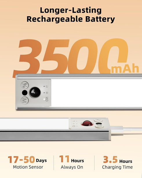 14.5inch 3 Dimmable Closet Counter (2 Pack) EZVALO Under Cabinet Lighting, Rechargeable Motion Sensor Light Indoor
