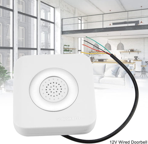 12V Wired Doorbell, 90dB Door Bell Chime, Home Access Control System with No Install Battery for Safety