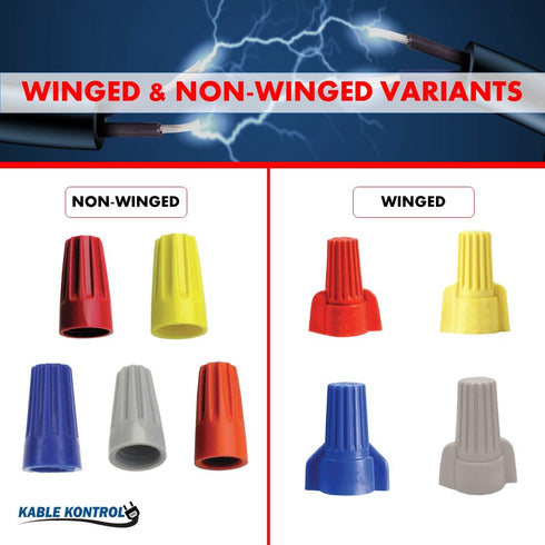 Kable Kontrol Wire Connectors for Electrical Wires 16-12 AWG, 100 Pcs, Winged Wire Caps