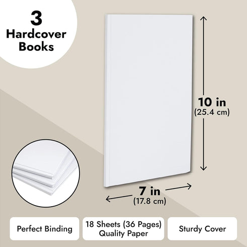 Paper Junkie 3 Pack Hardcover Books for Kids, Unlined Sketchbook Journal, 18 Sheets / 36 Pages (7 x 10 In)