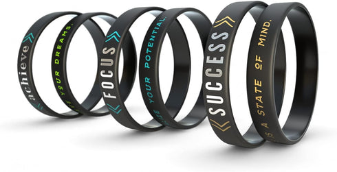 Inkstone 6-Pack Motivational Silicone Wristbands - Success, Achieve, Focus - Adult Unisex Size for Men Women
