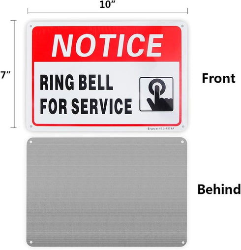 2-Pack Ring Bell for Service Sign, 10"x 7", .04" Aluminum Reflective Sign, Rust Free, Weatherproof