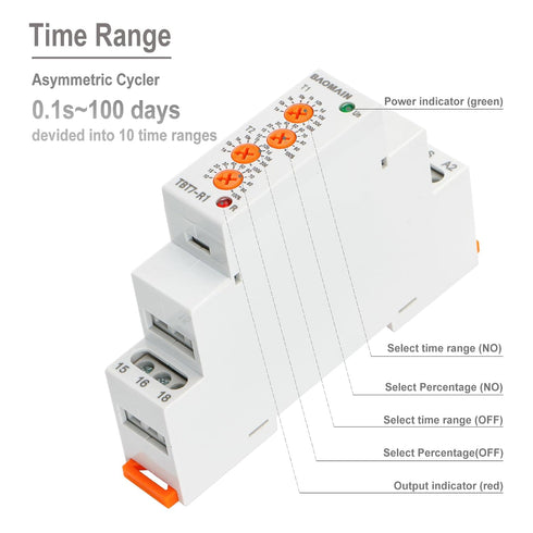 Baomain 16A SPDT Asymmetric Cycler Time Relay, Repeat Cycle Time Relay for Room Ventilation, TBT7-R1