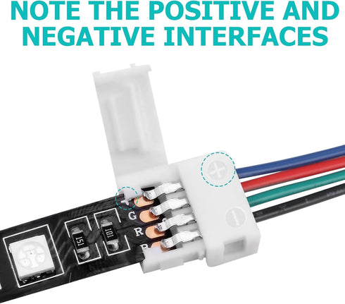 LED Light Strip Connectors 4-Pin 10mm Wide, 10-Pack Solderless Strip to Strip Jumper Extension Connector for DIY