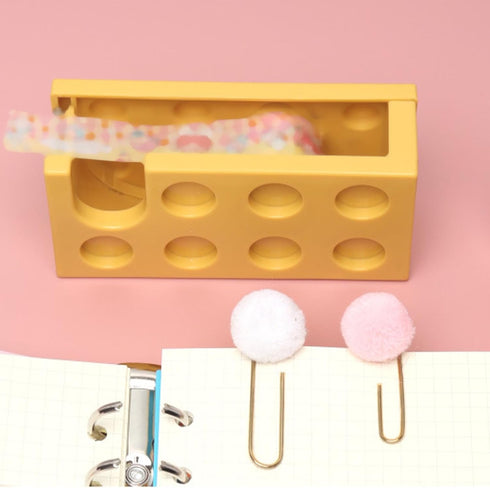 Cute Building Block Shape Tape Dispenser 10.7 x 5.2 x 4cm Plastic Stackable Label Roll Holder for School Office (Yellow)