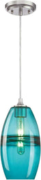 Westinghouse 6366300, Brushed Nickel Finish with Turquoise Glass Soren One-Light Indoor Mini