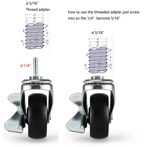 Pusalxl 2 inch,Casters Set 4,Caster 1/4 inch of Wheels Threaded Stem,Wheels for Wire Shelving Racks,Leveling