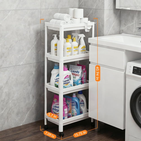 4 Moryimi Laundry Room Cart Between Washer and Dryer Storage, Expandable Slim Laundry Cart with Wheels, Tier Slim