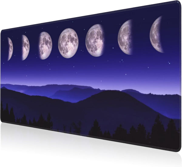 NIYLYNSYN Mouse Pad, Large Moon Phases and Mountain Forest Desk Mat, Extended Non-Slip