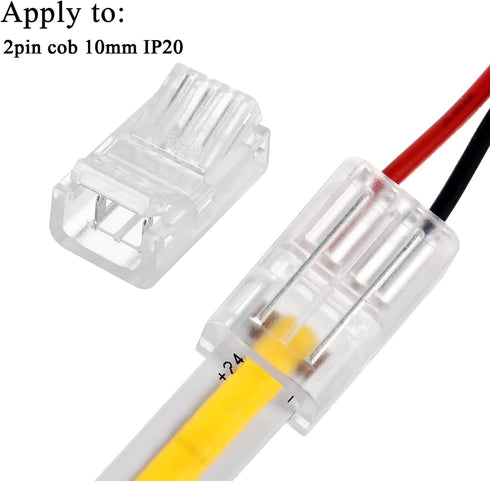 COB LED Strip to Wire Connector 20 Pieces Waterproof LED Adapter Connectors for Solderless LED Light Strip (2 Pin, 10