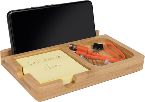 S&A WOODCRAFT Office Desk Organizer with Sticky Note Holder, Pen Slot & Phone Stand, Includes 100 Pages & 4 Anti-Skid