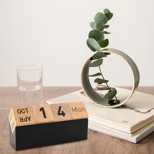 Cosmos Desk Calendar Perpetual Date Desk Calendar Blocks Month Date Weekday Display Calendar Wooden Cubes for Home