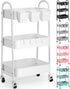 Recximi 3 Tier Heavy Duty White Metal Rolling Cart with Lockable Wheels, Three