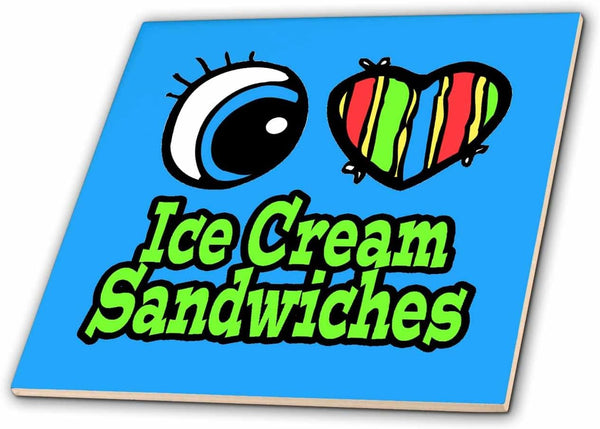 3dRose Bright Eye Heart I Love Ice Cream Sandwiches 12 Inch Ceramic