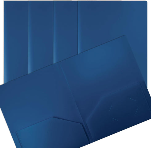 Heavyweight Blue Plastic 2 Pocket Portfolio Folder, Letter Size Poly Folders by Better Office Products, 24 Pack