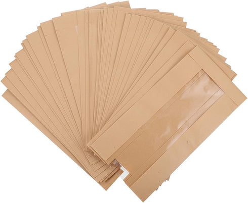 VALICLUD 100pcs Kraft Bread Bags with Window, Food-grade Paper Toast Packaging Pouches