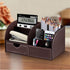 Desk Organizer, PU Leather Desktop Caddy with 6 Compartments and 1 Drawer for Office Home School Classroom