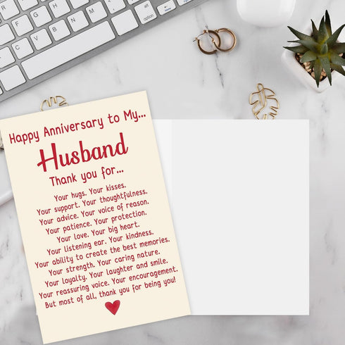 mmuue Happy Anniversary Card for Husband, Romantic Anniversary Card Gift from Wife, Thank You Husband Card, Sweet