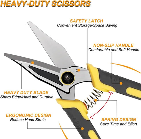 9-Inch Heavy Duty Scissors, Multifunction Shears for Cutting Cable Wires, Cardboard, Vinyl Siding, Straight Snips